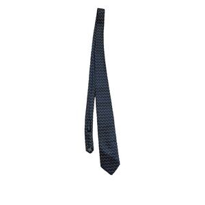 MENS 100% Silk Navy Blue Printed Dressy Tie